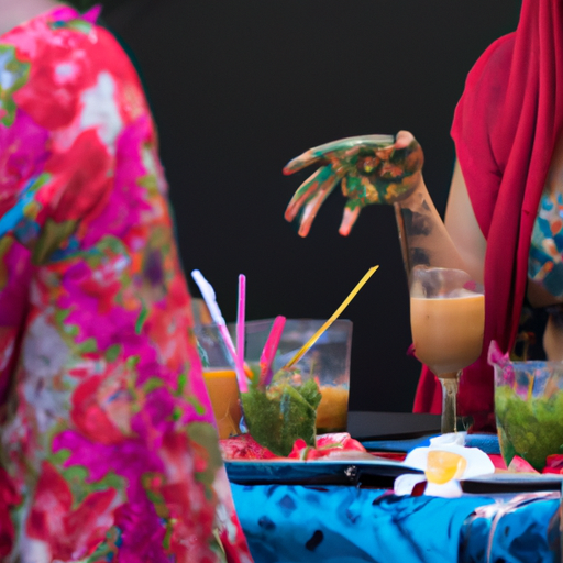אירוע חינה תוסס בעיצומו ובמרכזו בר טרופיקל אירועים המגיש מגוון משקאות צבעוניים ואקזוטיים.